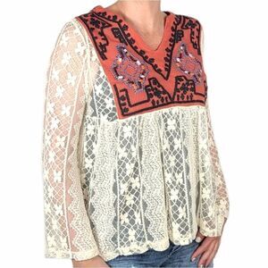 Cato White Casablanca Embroidered Lace Top